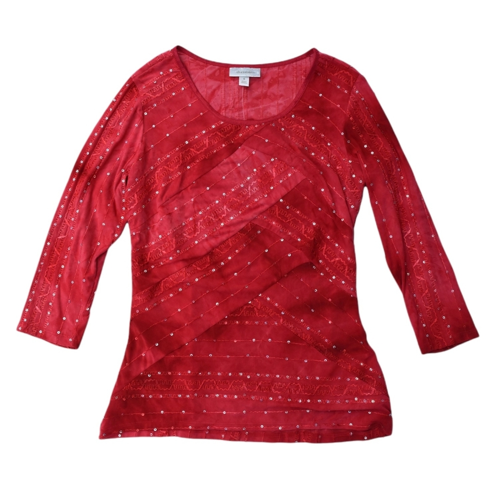 Dress Barn Blouse Crimson Sequence 3/4 Sleeve Small